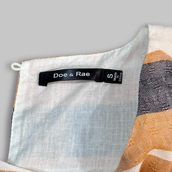 Doe & Rae Mustard Yellow, White & Gray Striped Short Sleeve Dress - Women Small - Picture 5 of 6